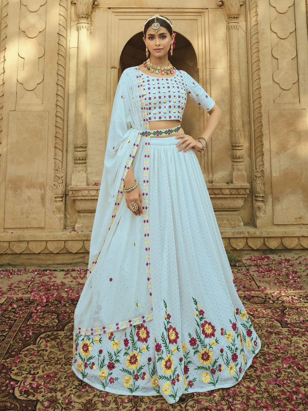 Splendid Sky Blue Sequins Embroidery Georgette Lehenga Choli