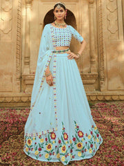 Splendid Sky Blue Sequins Embroidery Georgette Lehenga Choli