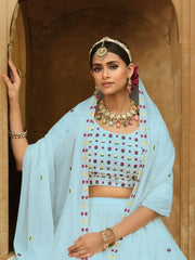 Splendid Sky Blue Sequins Embroidery Georgette Lehenga Choli