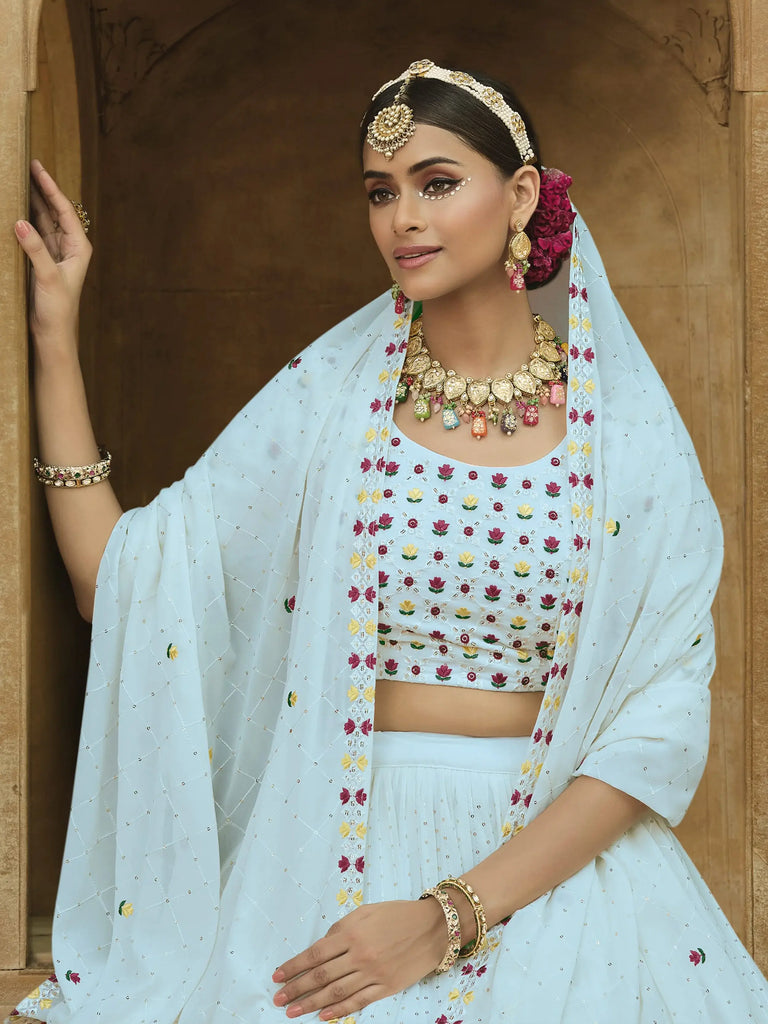 Splendid Sky Blue Sequins Embroidery Georgette Lehenga Choli