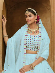 Splendid Sky Blue Sequins Embroidery Georgette Lehenga Choli
