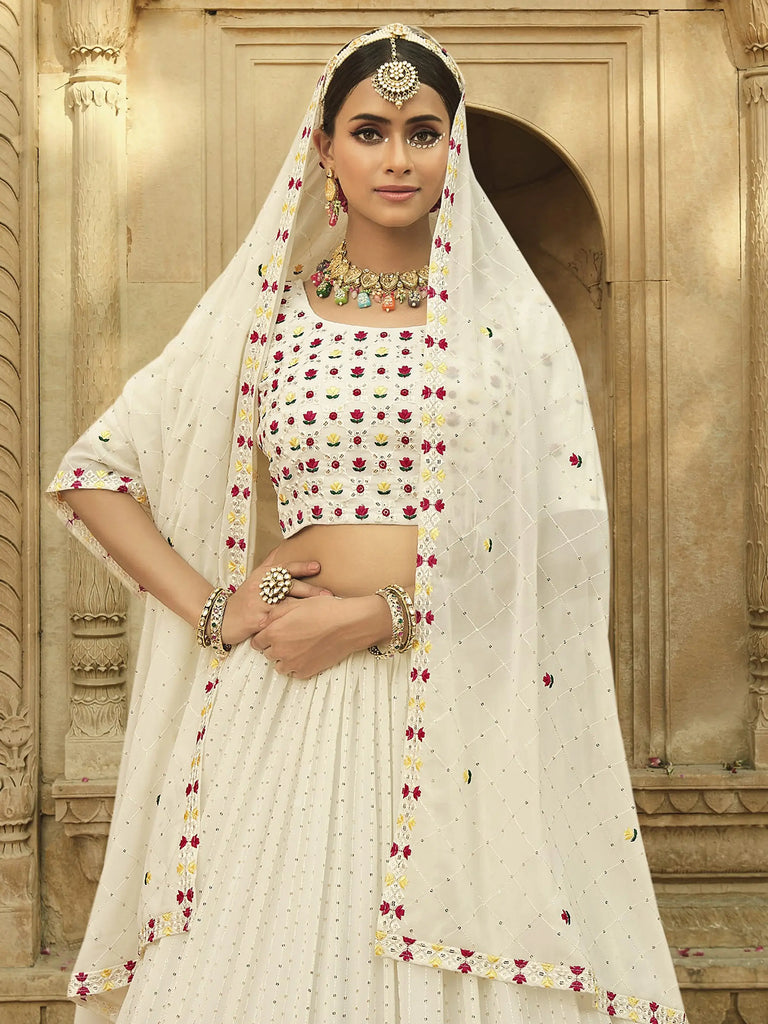 Wonderful Off White Sequins Embroidered Georgette Lehenga Choli
