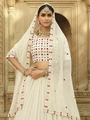 Wonderful Off White Sequins Embroidered Georgette Lehenga Choli