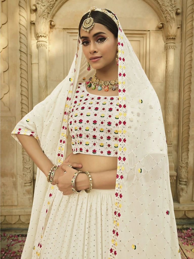Wonderful Off White Sequins Embroidered Georgette Lehenga Choli