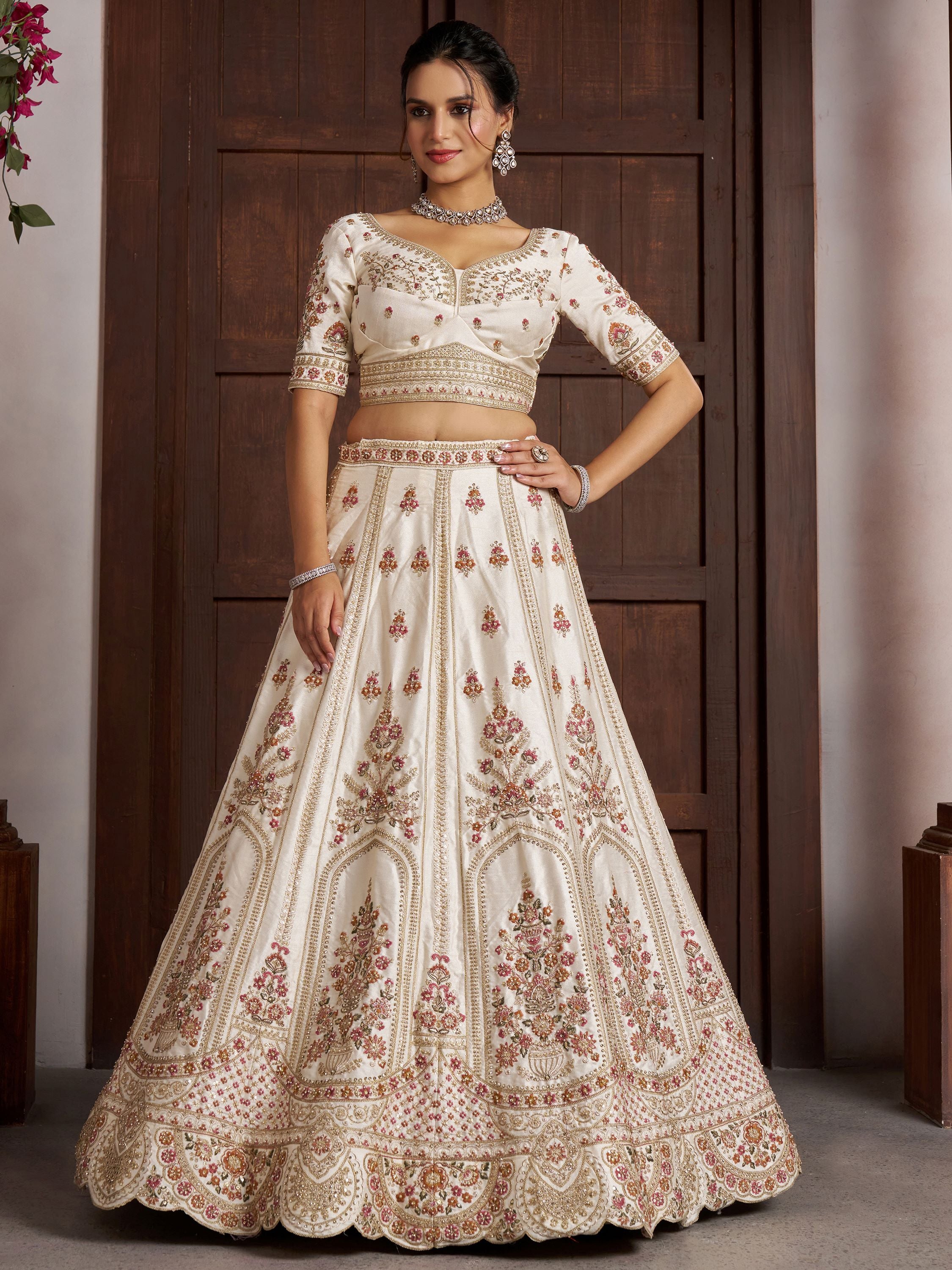 Breathtaking White Zari Work Silk Lehenga Choli With Double Dupatta