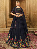 Dazzling Navy Blue Thread Embroidered Georgette Lehenga Choli