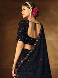 Dazzling Navy Blue Thread Embroidered Georgette Lehenga Choli