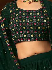 Marvelous Dark Green Thread Embroidered Georgette Lehenga Choli