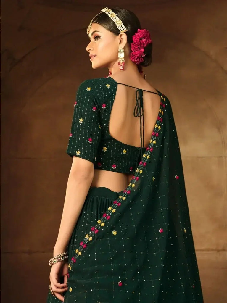 Marvelous Dark Green Thread Embroidered Georgette Lehenga Choli