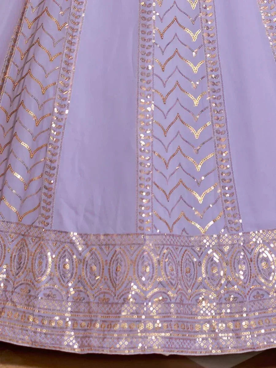 Lavender lehenga with gold sequin chevron and border embroidery, ethnic Indian wear