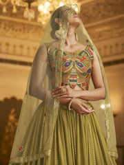 Fabulous Fluorescent Green Georgette Sequins Party Wear Lehenga For Women