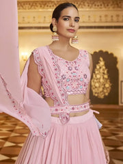 Fanciable Pink Georgette Embroidered Lehenga Choli For Engagement