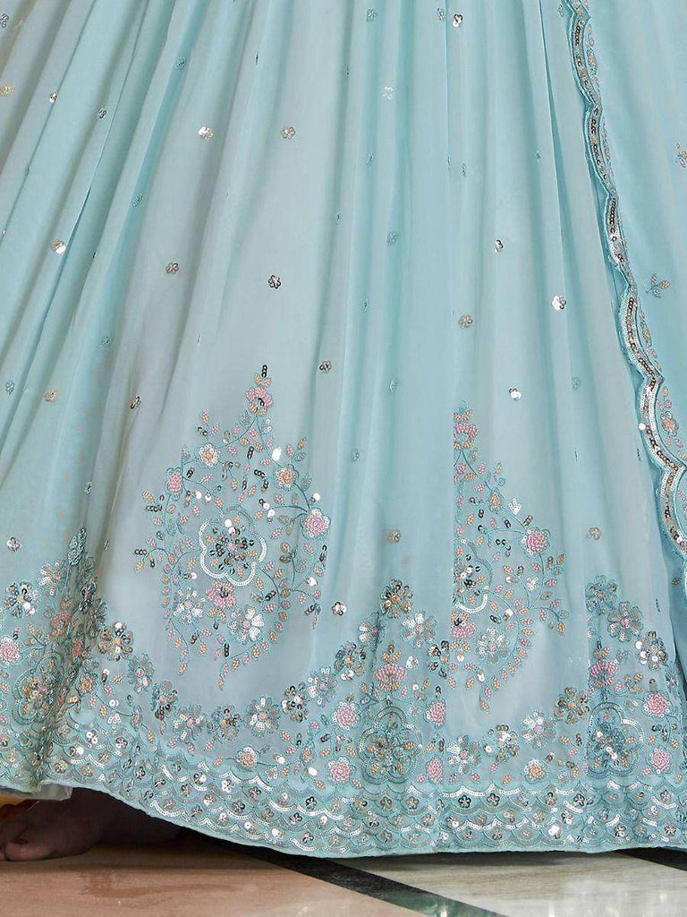 Excellent Sky Blue Georgette Embroidered Engagement Wear Lehenga Choli