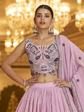 Glamorous Dusty Pink Georgette Sequins Work Reception Wear Lehenga