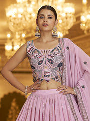 Glamorous Dusty Pink Georgette Sequins Work Reception Wear Lehenga