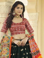 Spectacular Dark Green Sequins Work Georgette Lehenga With Printed Dupatta