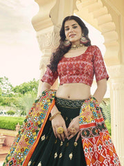 Spectacular Dark Green Sequins Work Georgette Lehenga With Printed Dupatta