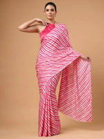 Fascinating Pink Laheriya Printed Satin Wedding Wear Saree With Blouse