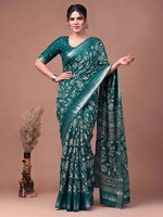 Rich Teal Green Zari Border Silk Festive Wear Saree With Blouse
