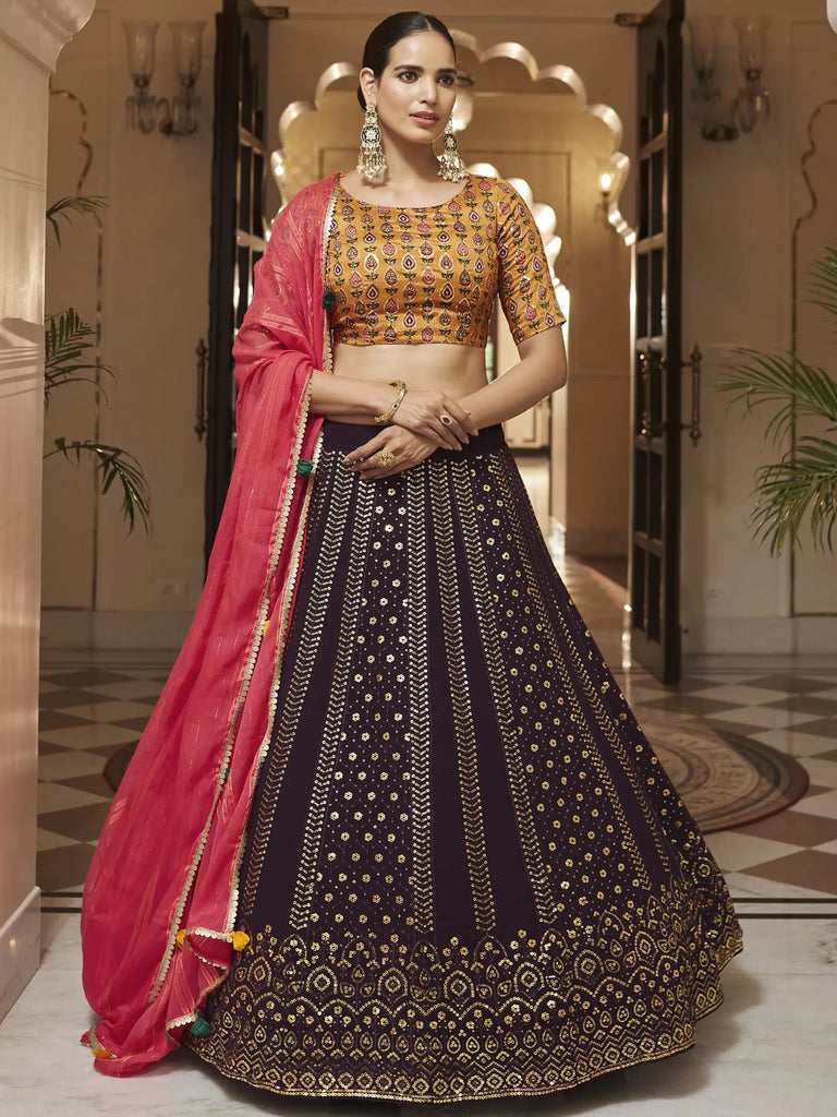 Charismatic Dark Purple Sequins Embroidery Georgette Lehenga Choli
