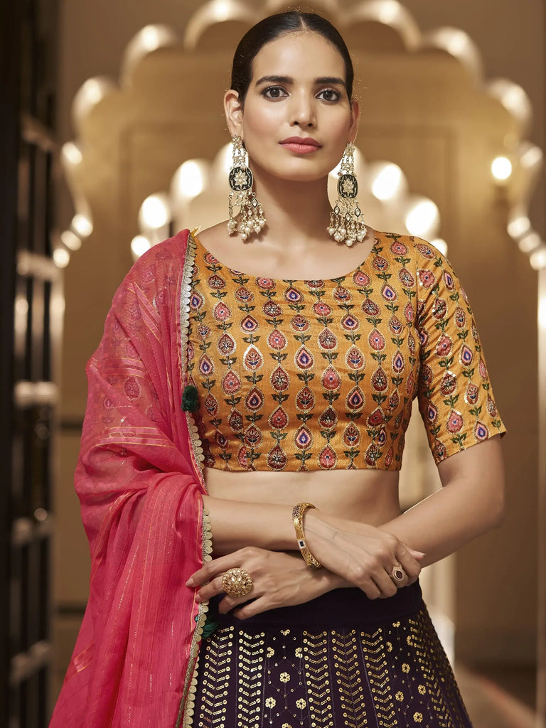 Charismatic Dark Purple Sequins Embroidery Georgette Lehenga Choli