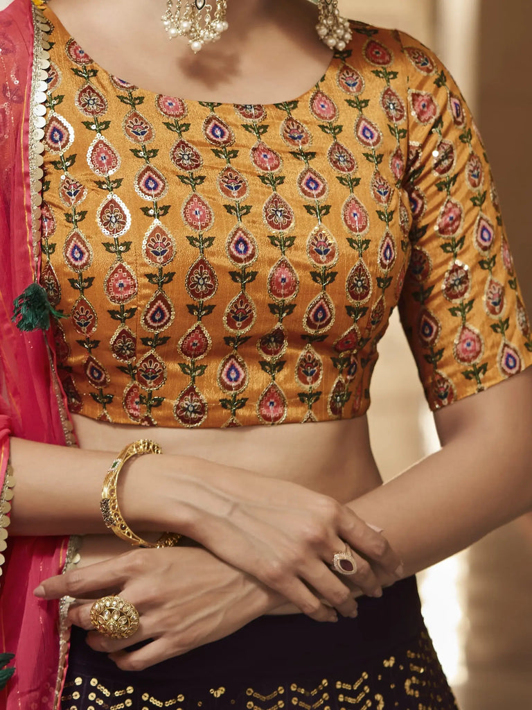 Charismatic Dark Purple Sequins Embroidery Georgette Lehenga Choli