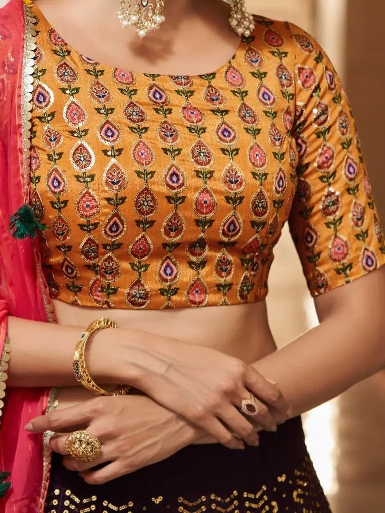 Charismatic Dark Purple Sequins Embroidery Georgette Lehenga Choli