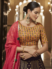 Charismatic Dark Purple Sequins Embroidery Georgette Lehenga Choli