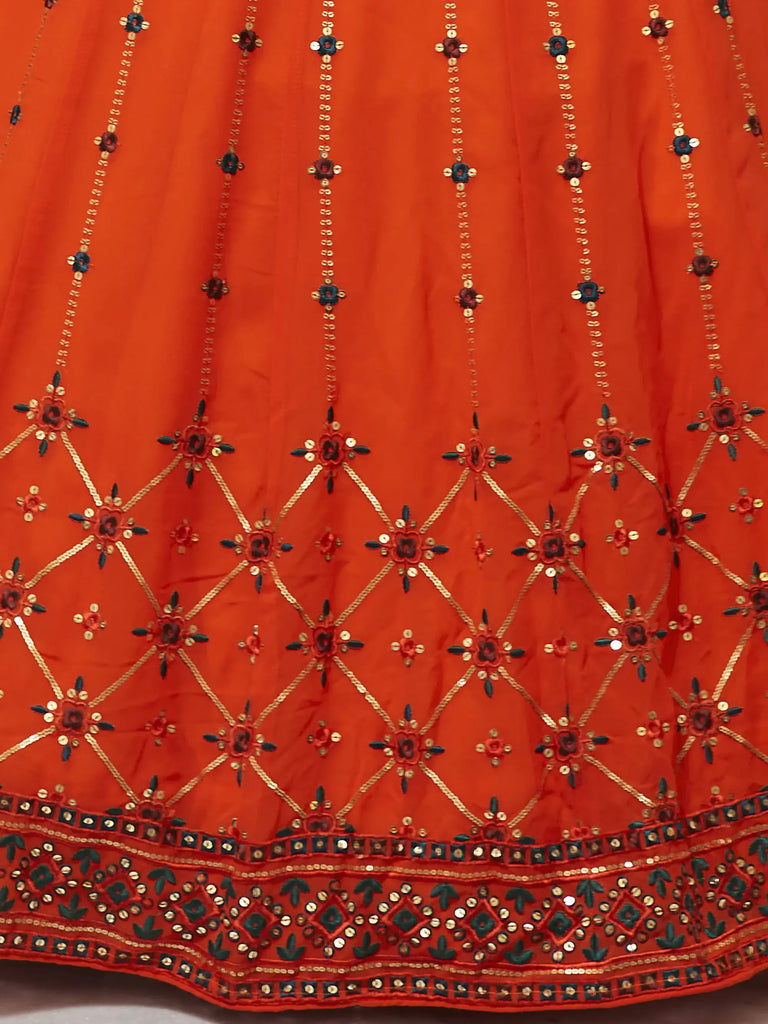 Appealing Orange Sequins Embroidery Georgette Lehenga Choli