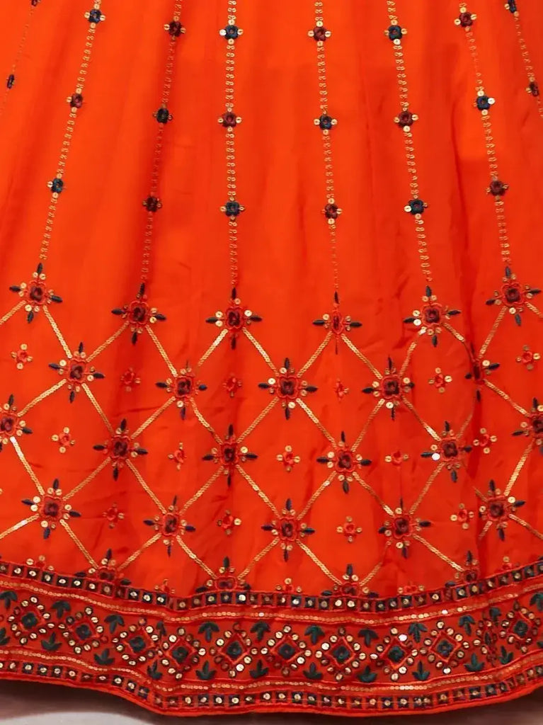 Appealing Orange Sequins Embroidery Georgette Lehenga Choli