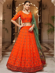 Appealing Orange Sequins Embroidery Georgette Lehenga Choli
