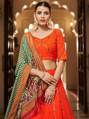 Appealing Orange Sequins Embroidery Georgette Lehenga Choli