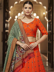 Appealing Orange Sequins Embroidery Georgette Lehenga Choli