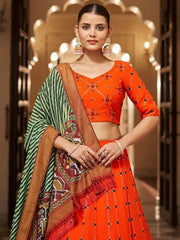 Appealing Orange Sequins Embroidery Georgette Lehenga Choli