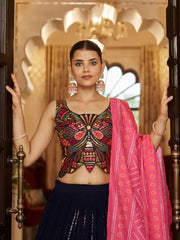 Charming Navy Blue Sequins Embroidery Georgette Lehenga Choli