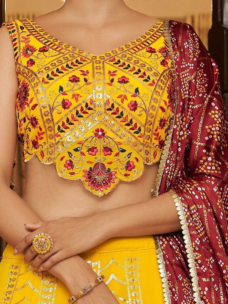 Spectacular Yellow Sequins Embroidery Georgette Lehenga Choli