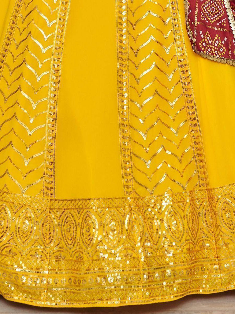 Spectacular Yellow Sequins Embroidery Georgette Lehenga Choli