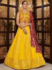 Spectacular Yellow Sequins Embroidery Georgette Lehenga Choli