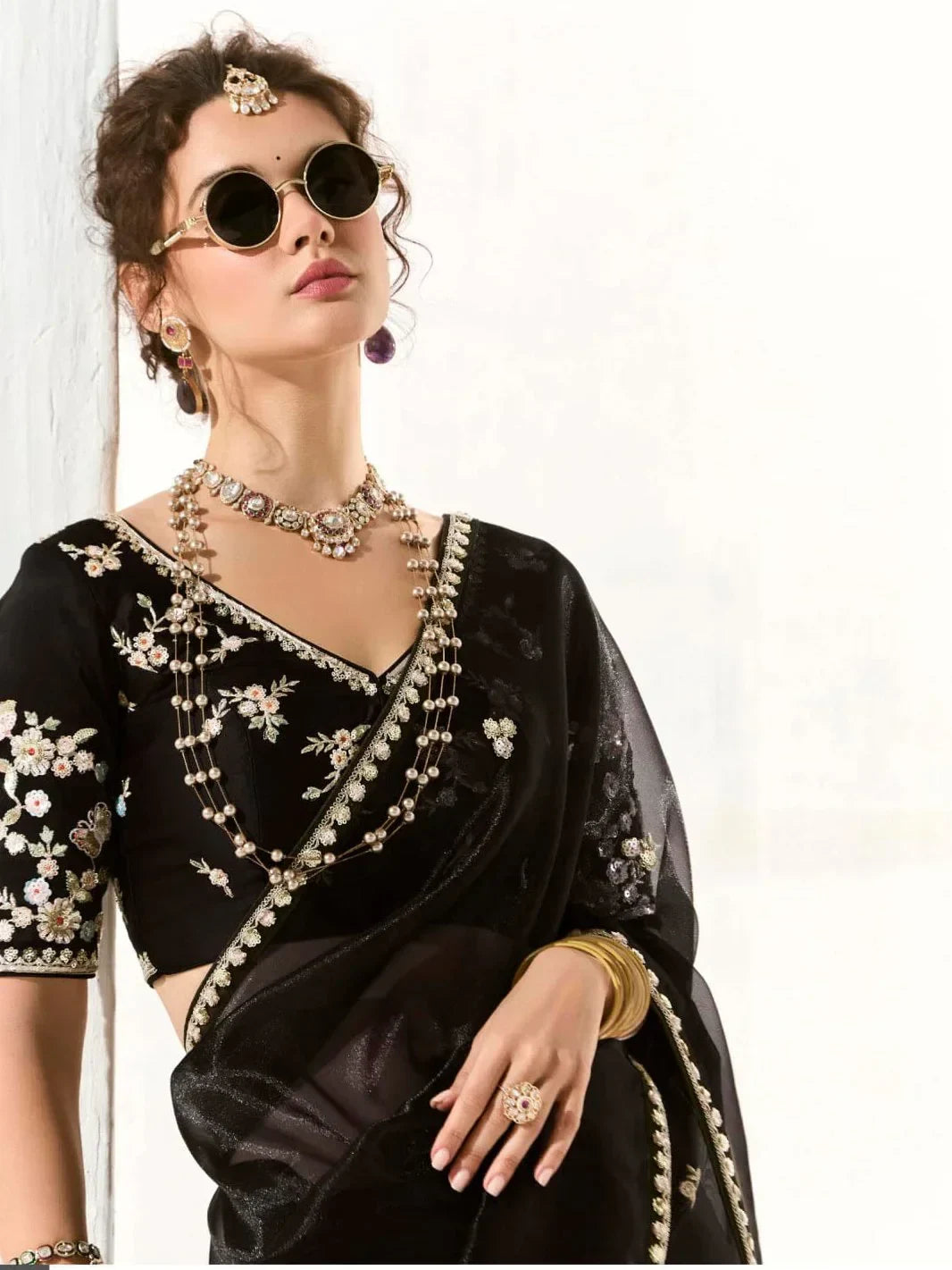 Fantastic Black Sequins Tissue Silk Party Wear Saree With Blouse