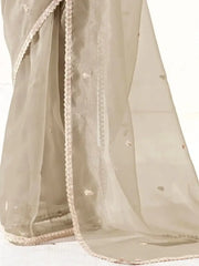 Awesome Grey Sequins Tissue Silk Festive Wear Saree With Blouse