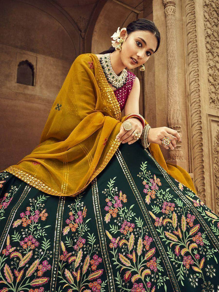 Marvelous Green Thread Embroidered Georgette Wedding Wear Lehenga Choli