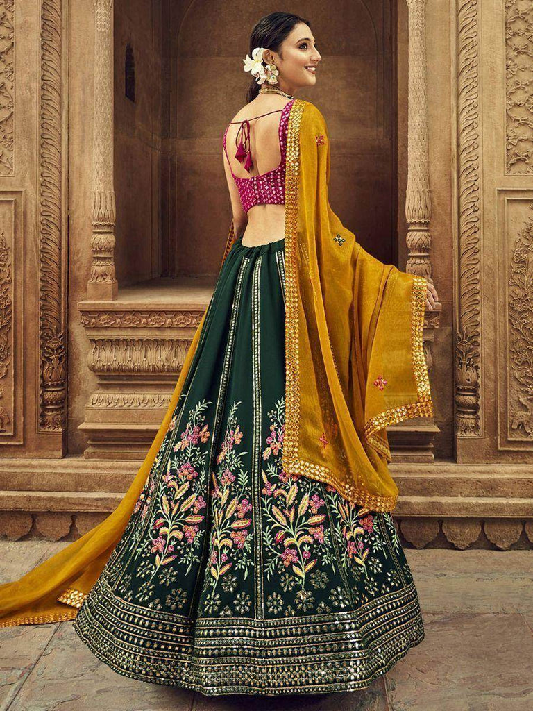 Marvelous Green Thread Embroidered Georgette Wedding Wear Lehenga Choli