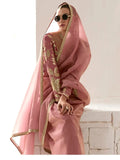 Adorable Peach Sequins Tissue Silk Event Wear Saree With Blouse