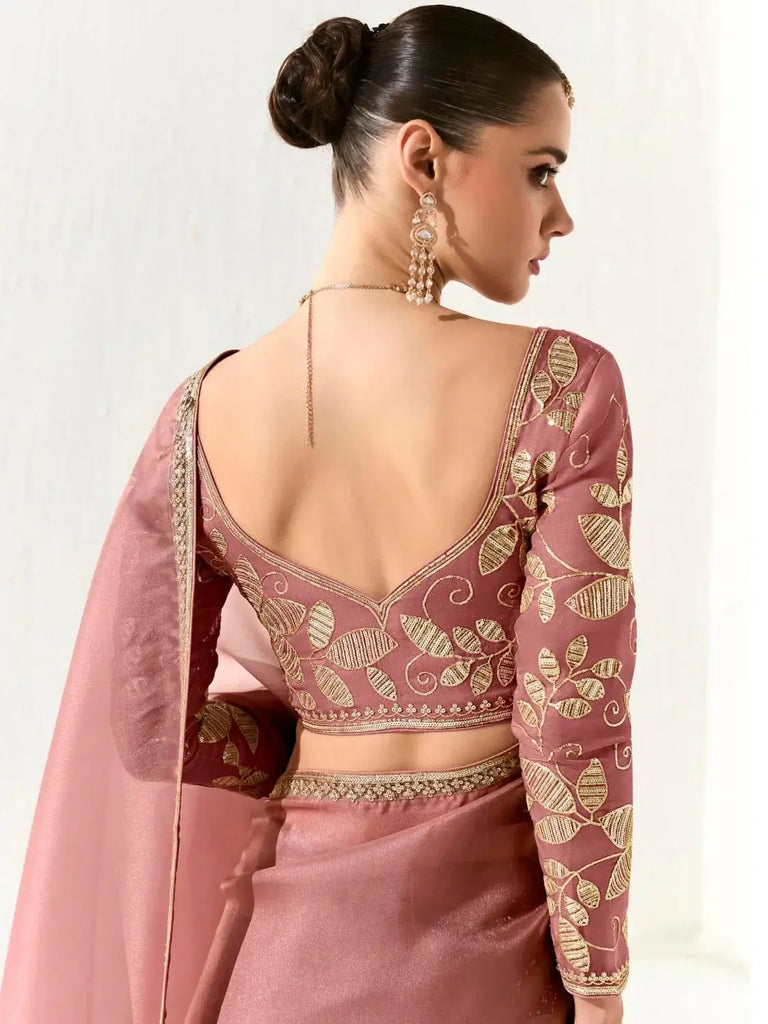 Adorable Peach Sequins Tissue Silk Event Wear Saree With Blouse