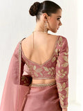 Adorable Peach Sequins Tissue Silk Event Wear Saree With Blouse