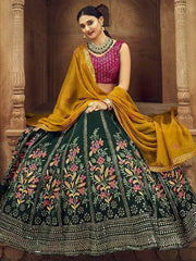 Marvelous Green Thread Embroidered Georgette Wedding Wear Lehenga Choli