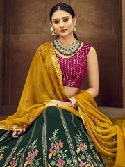 Marvelous Green Thread Embroidered Georgette Wedding Wear Lehenga Choli