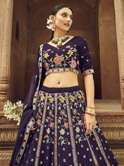Amazing Purple Thread Embroidered Georgette Wedding Wear Lehenga Choli