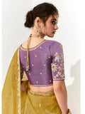 Engaging Mustard Yellow Thread Embroidered Tissue Silk Haldi Wear Saree