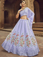 Charming Lavender Foil Mirror Georgette Party Lehenga Choli With Belt
